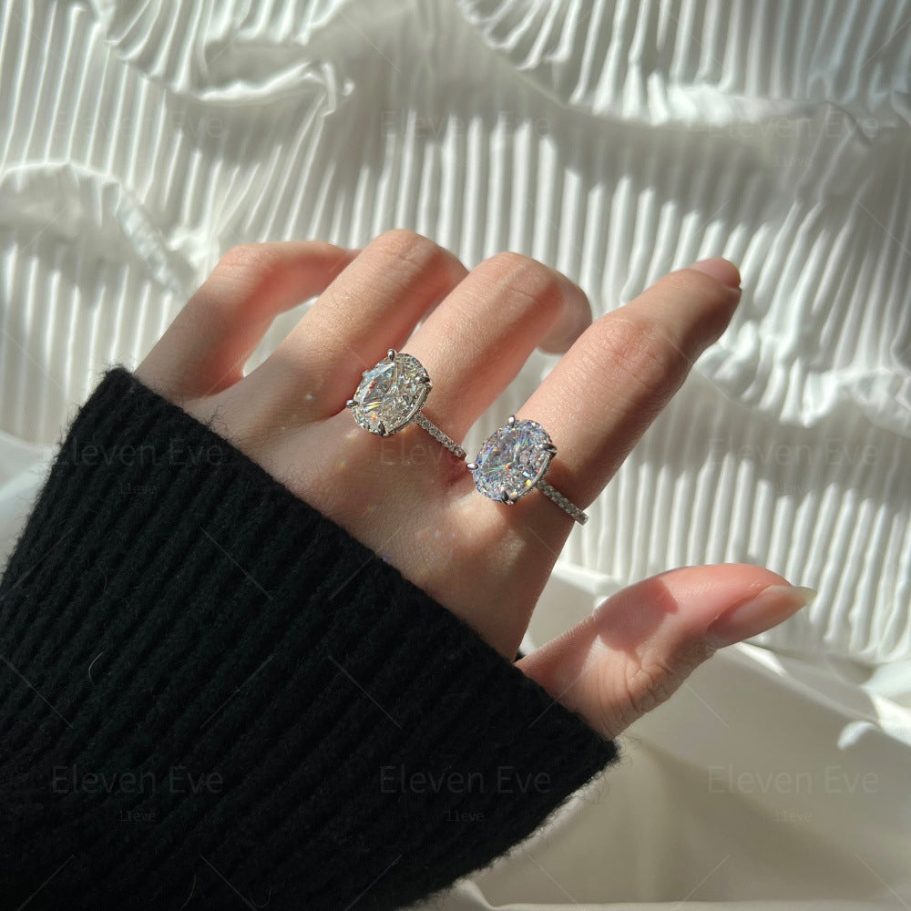 High-Carbon Square-Cut Diamond Ring | S925 Sterling Silver Wedding Ring | Pigeon Egg Style | Light Luxury Super Sparkle Statement Ring