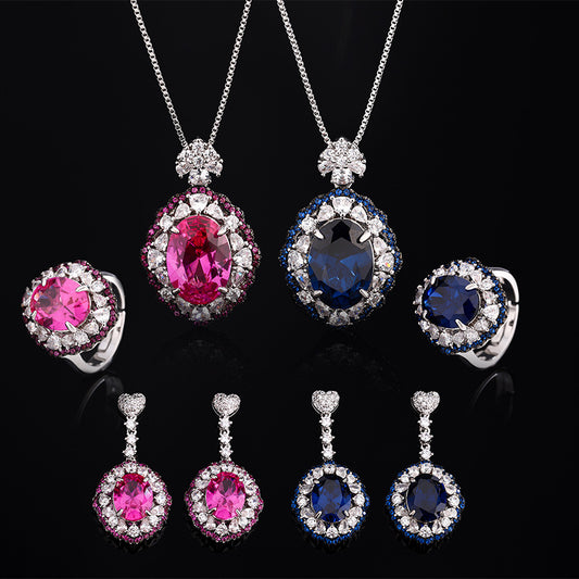 Two-Tone Black & Royal Blue Jewelry Set | Statement Ring & Pendant Earrings | Elegant Women's Style