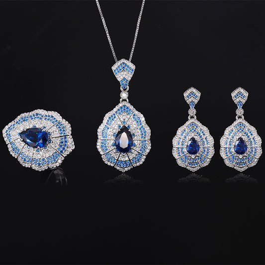 Vintage Baroque Jewelry Set | Sapphire Necklace, Earrings & Ring | European & American Style