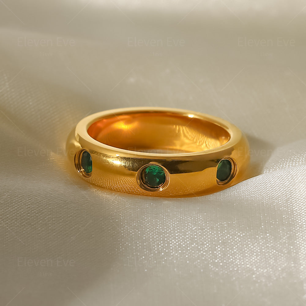 IG Popular Stainless Steel Fashion Ring for Women 18K | Gold Green Ring