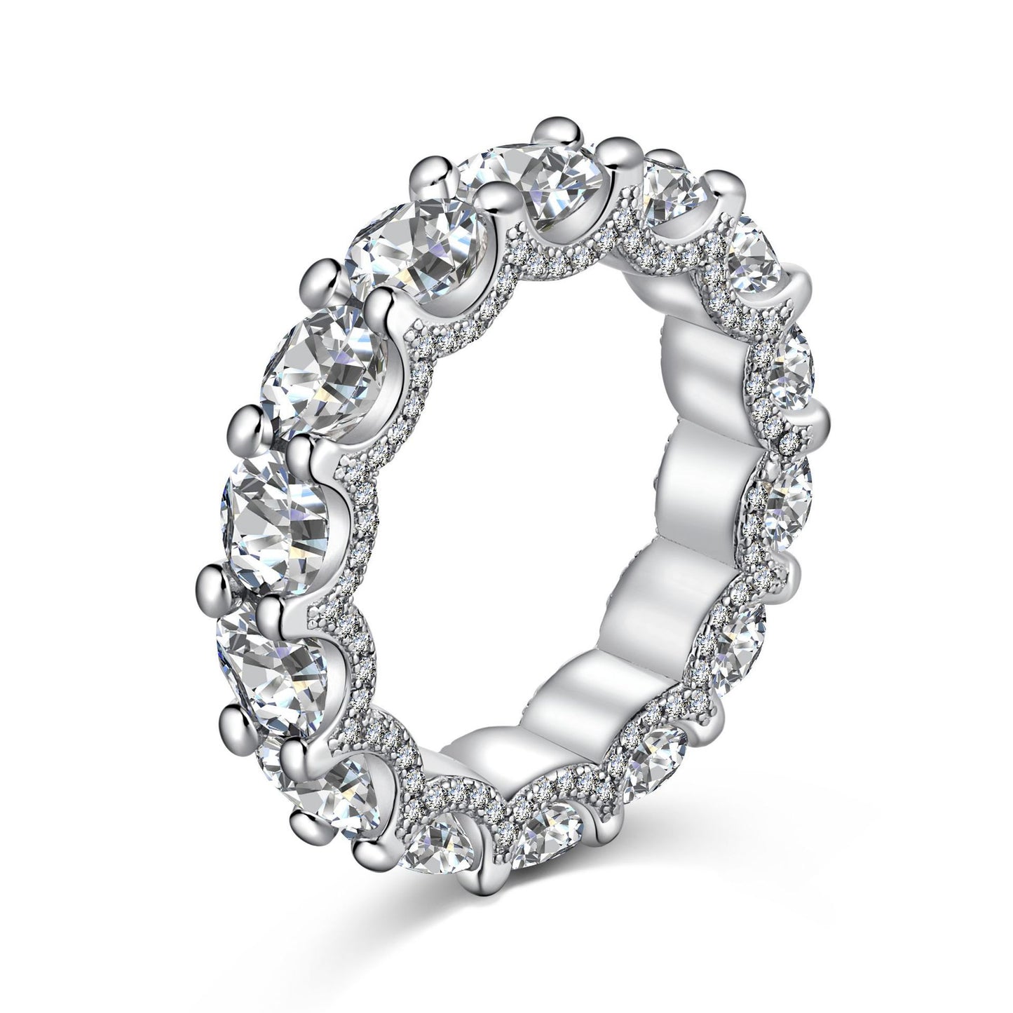 Micro-Pavé S925 Sterling Silver Eternity Ring | Full Zirconia Micro-Pavé | Stackable & Fade-Resistant | INS Style