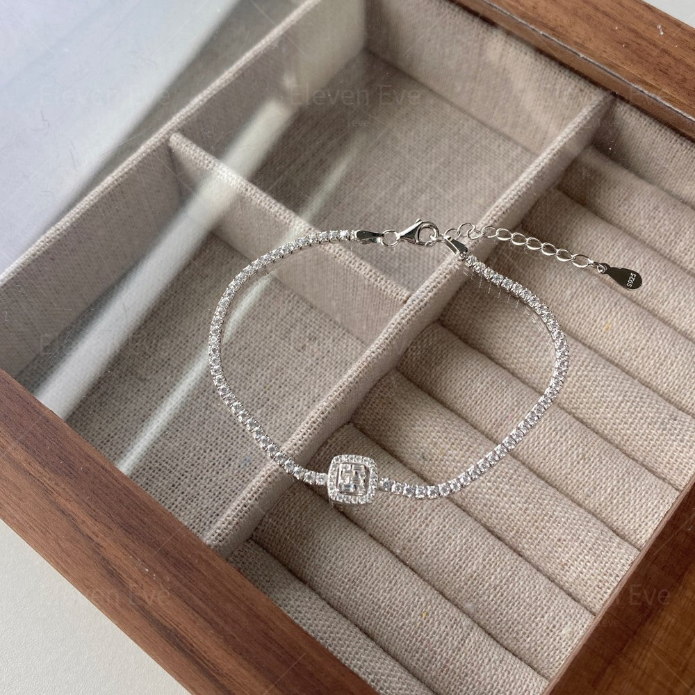 S925 Sterling Silver Love Tennis Bracelet | Full Zirconia Diamond Look | Super Flash, Elegant & Luxurious Design for Women