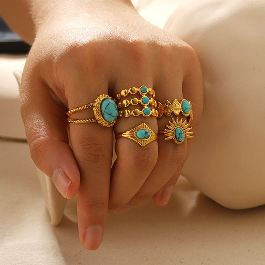 Turquoise Ring | 18K Gold-Plated Stainless Steel | Fade-Resistant & Elegant Design