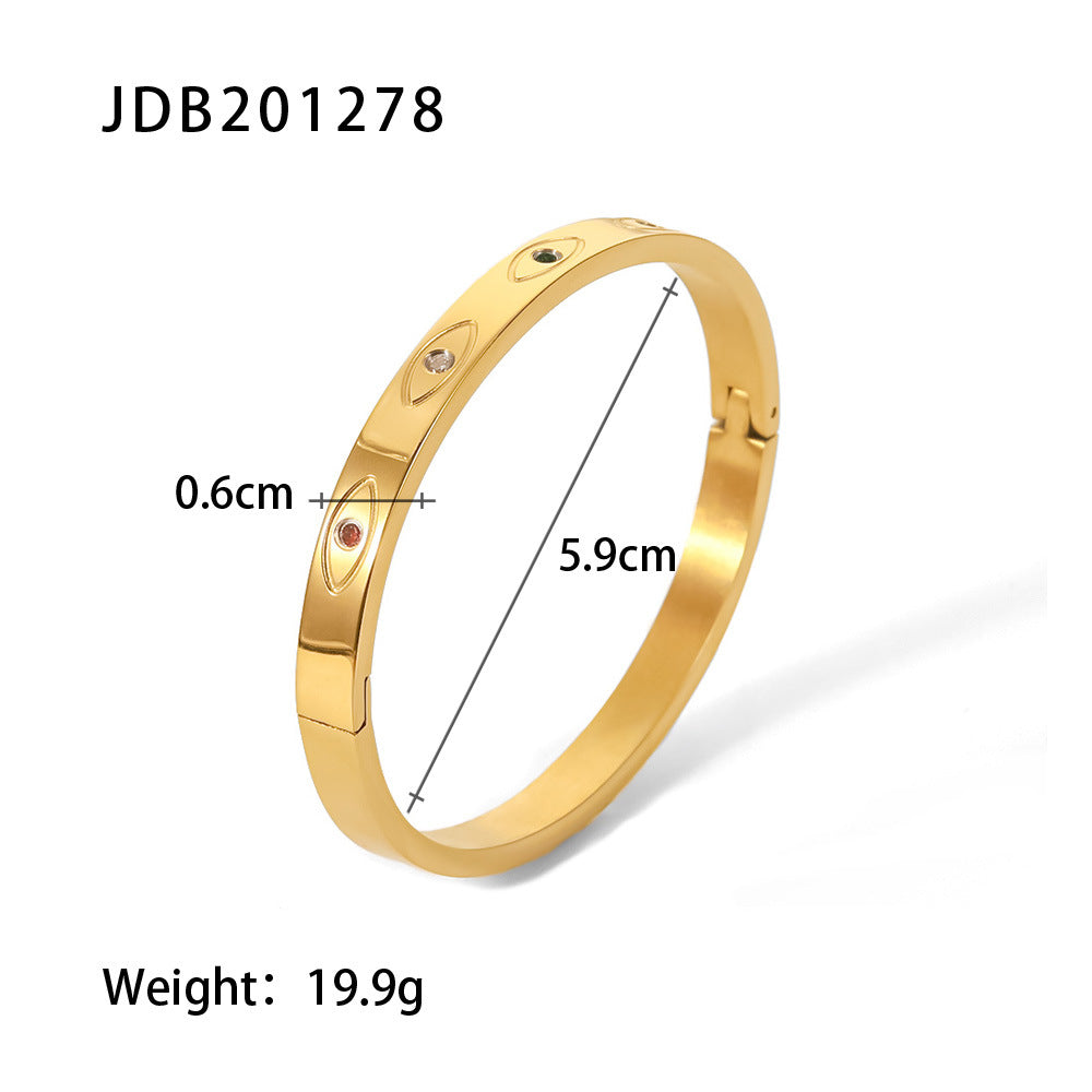 Retro Gold Bracelet | Stainless Steel Open Design for Women ｜ Zirconia Detail | No Color Fade