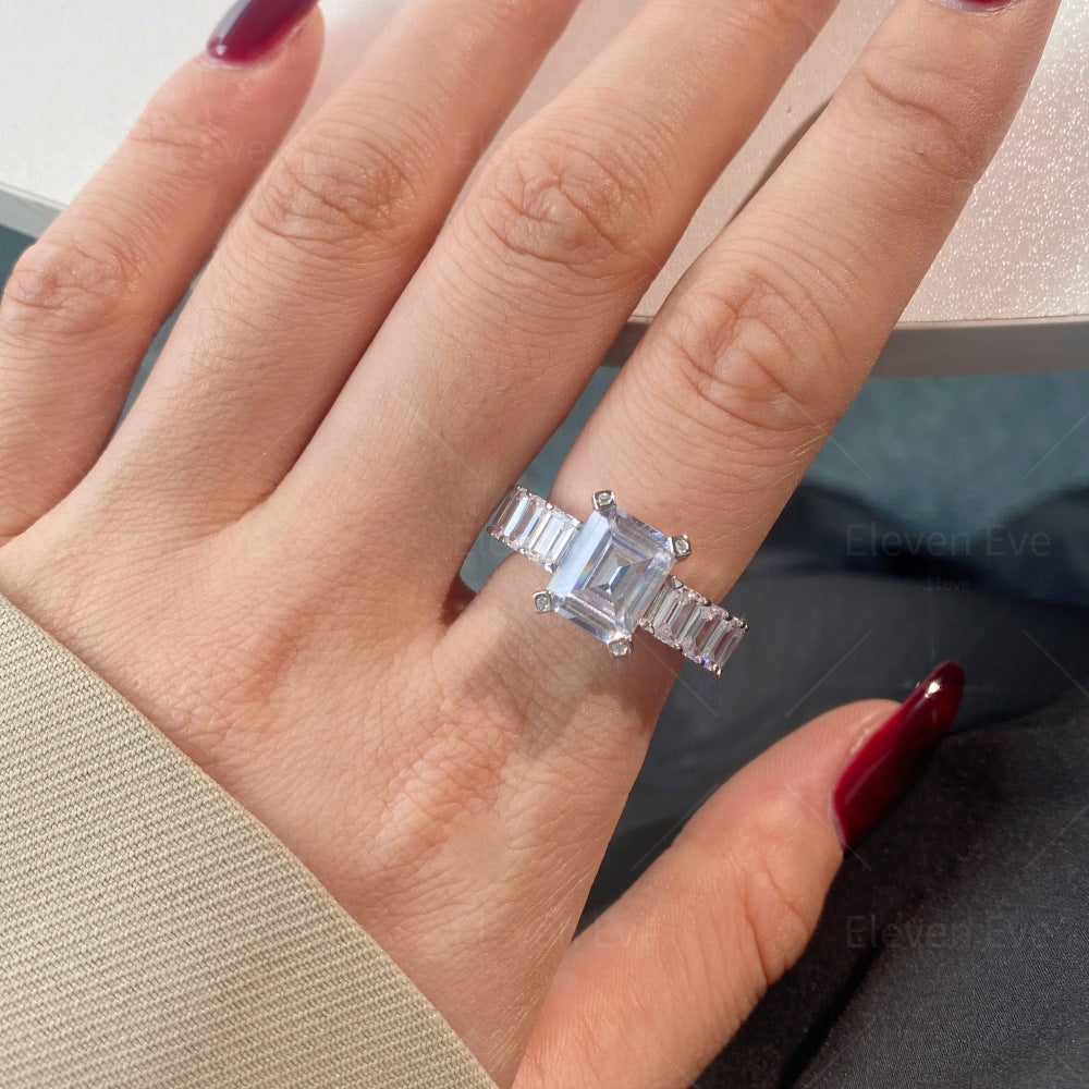 High-Carbon Square-Cut Diamond Ring | S925 Sterling Silver Wedding Ring | Pigeon Egg Style | Light Luxury Super Sparkle Statement Ring