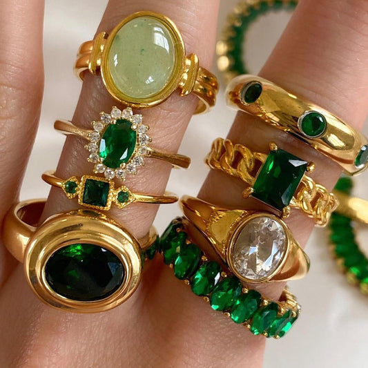 IG Popular Stainless Steel Fashion Ring for Women 18K | Gold Green Ring
