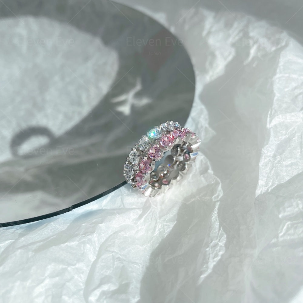 Micro-Pavé S925 Sterling Silver Eternity Ring | Full Zirconia Micro-Pavé | Stackable & Fade-Resistant | INS Style
