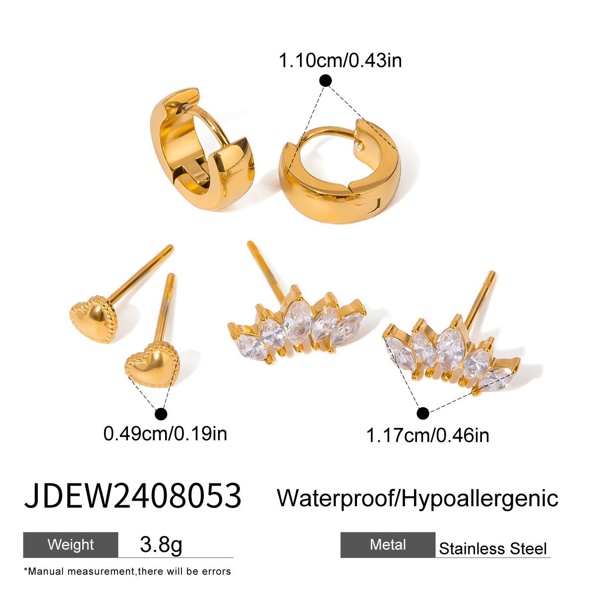 3-Pair Set | Stainless Steel Zirconia & Pearl Earrings | Niche Elegant Style for Women