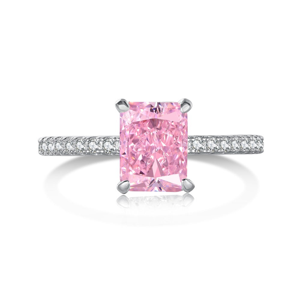 925 Silver Pink Heart Ring | Cube Sugar Design | High-Carbon Diamond | INS Wedding Jewelry for Women