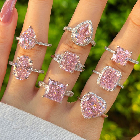 925 Silver Pink Heart Ring | Cube Sugar Design | High-Carbon Diamond | INS Wedding Jewelry for Women
