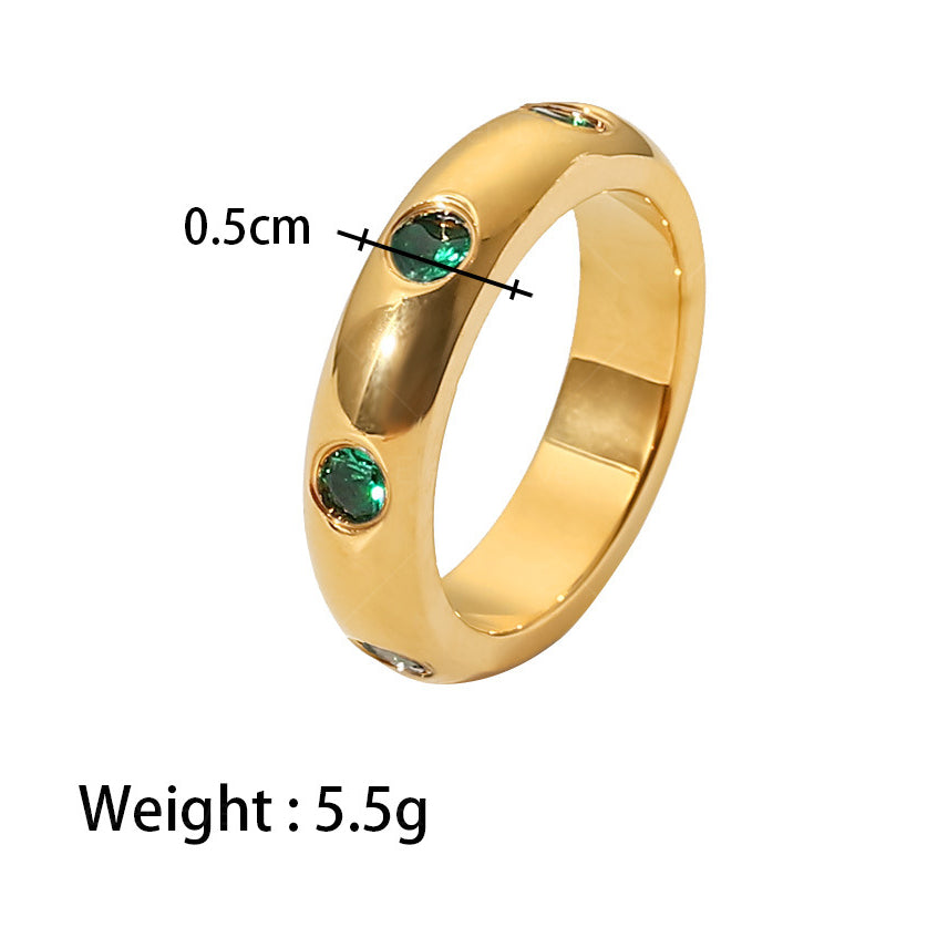 IG Popular Stainless Steel Fashion Ring for Women 18K | Gold Green Ring