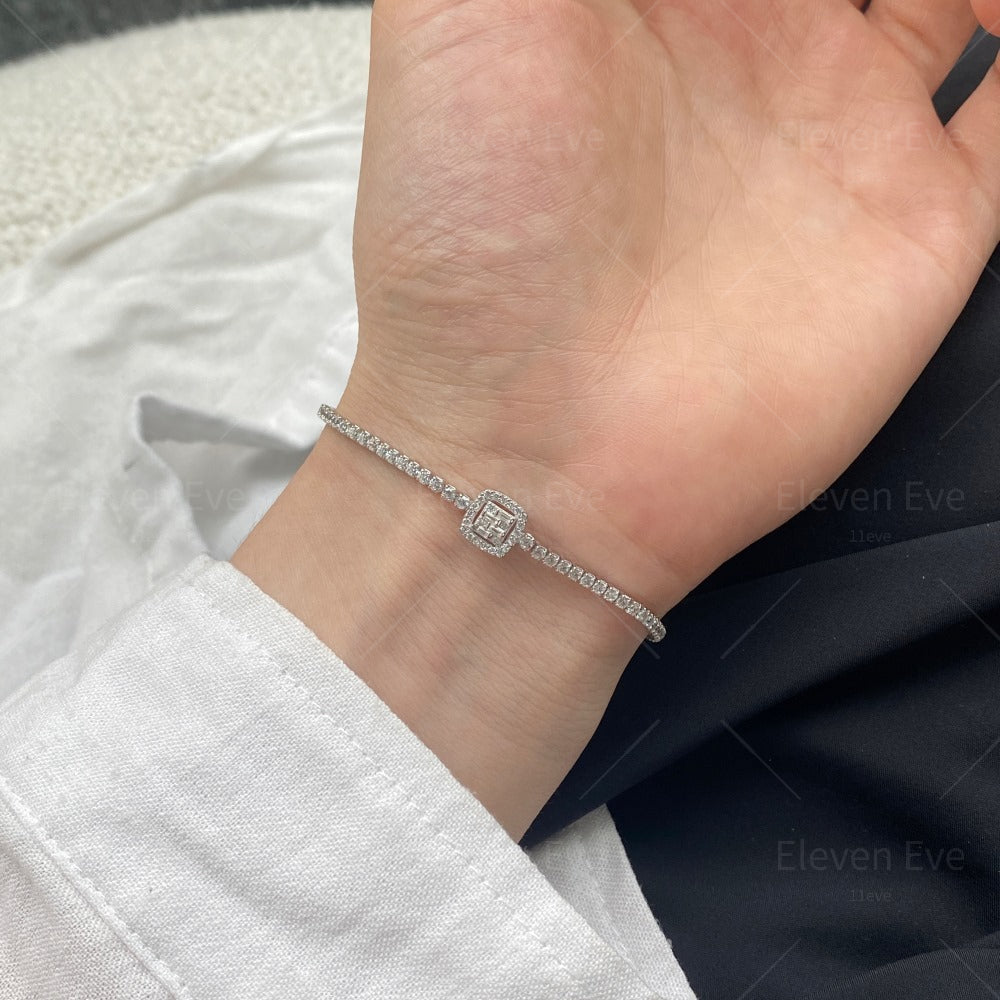 S925 Sterling Silver Love Tennis Bracelet | Full Zirconia Diamond Look | Super Flash, Elegant & Luxurious Design for Women