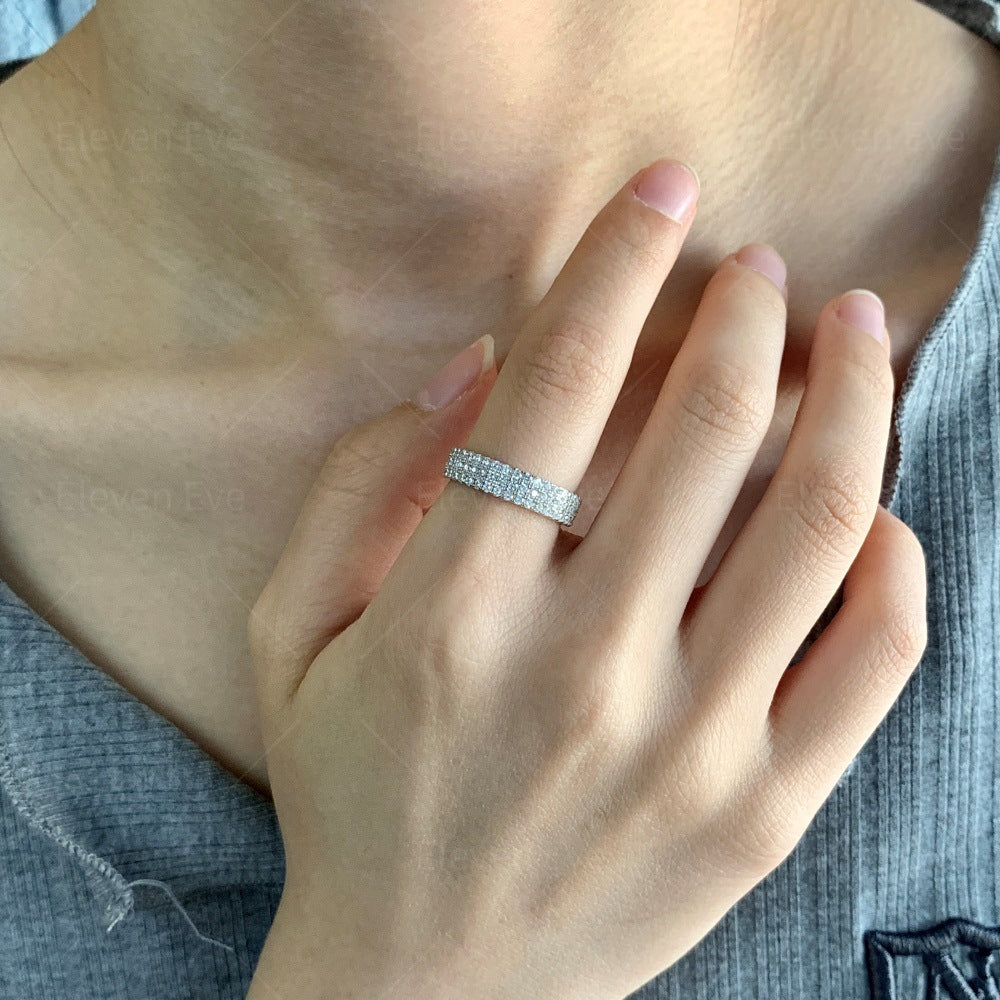 Micro-Pavé S925 Sterling Silver Eternity Ring | Full Zirconia Micro-Pavé | Stackable & Fade-Resistant | INS Style