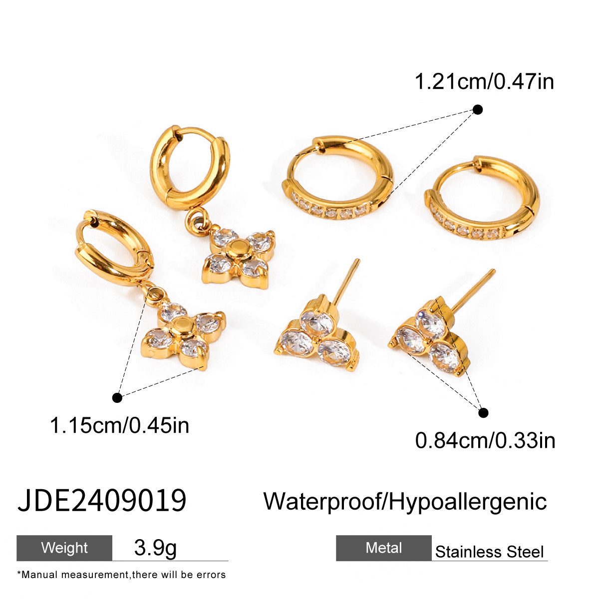 3-Pair Set | Stainless Steel Zirconia & Pearl Earrings | Niche Elegant Style for Women