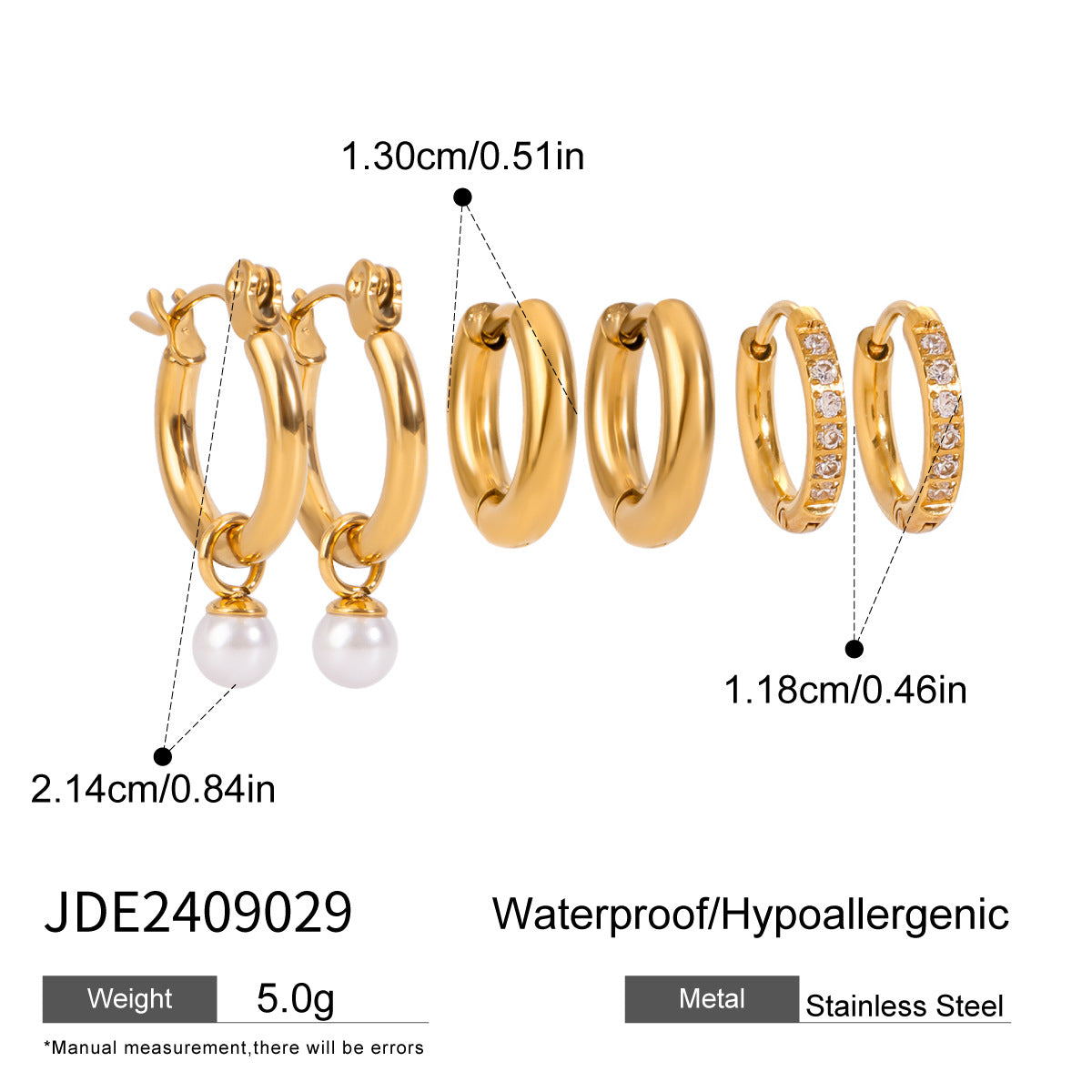 3-Pair Set | Stainless Steel Zirconia & Pearl Earrings | Niche Elegant Style for Women