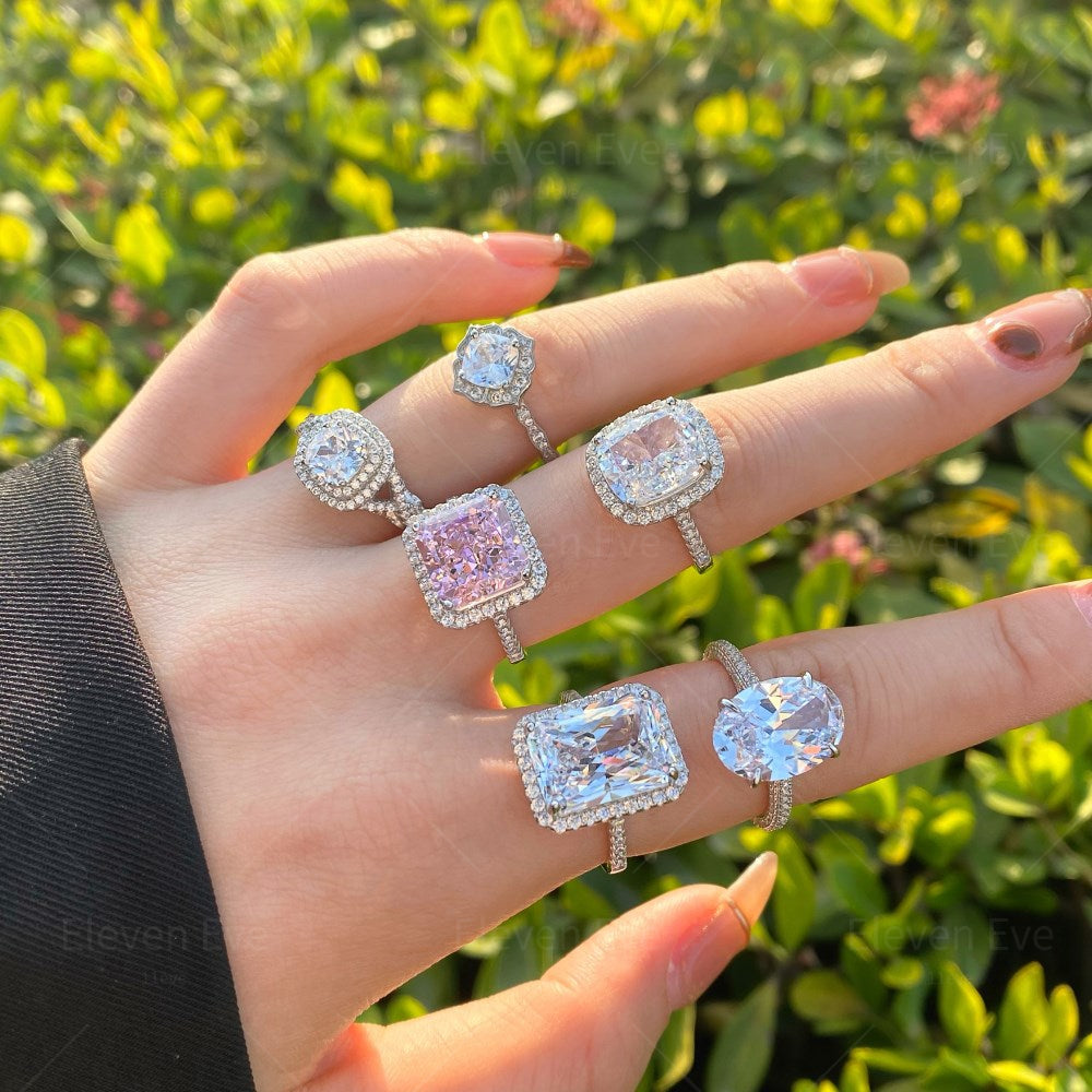High-Carbon Square-Cut Diamond Ring | S925 Sterling Silver Wedding Ring | Pigeon Egg Style | Light Luxury Super Sparkle Statement Ring