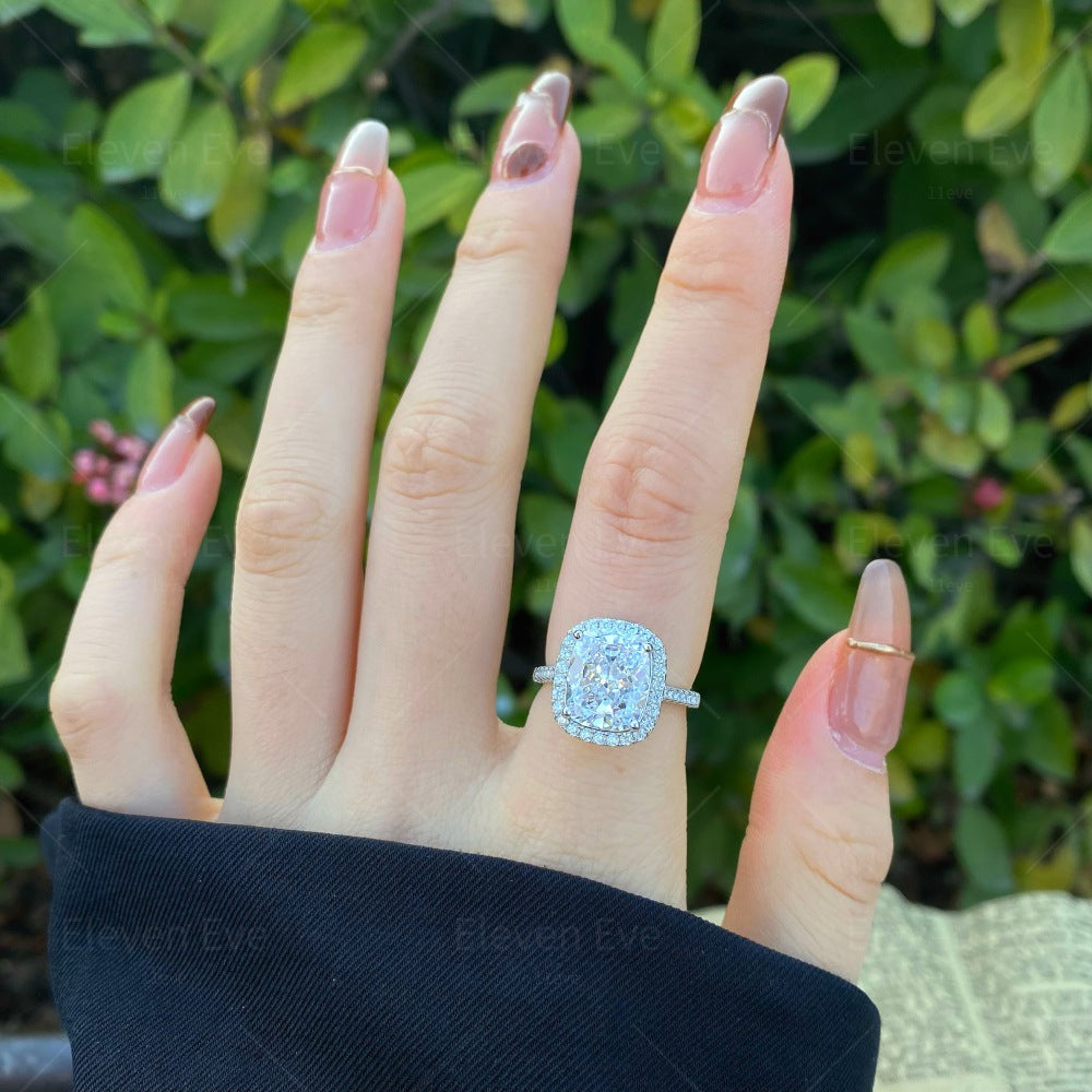 High-Carbon Square-Cut Diamond Ring | S925 Sterling Silver Wedding Ring | Pigeon Egg Style | Light Luxury Super Sparkle Statement Ring