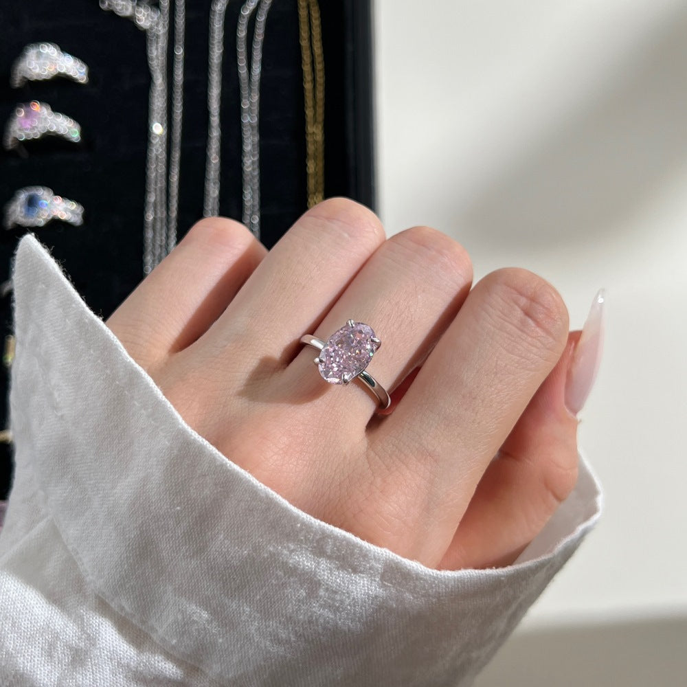 925 Silver Pink Heart Ring | Cube Sugar Design | High-Carbon Diamond | INS Wedding Jewelry for Women