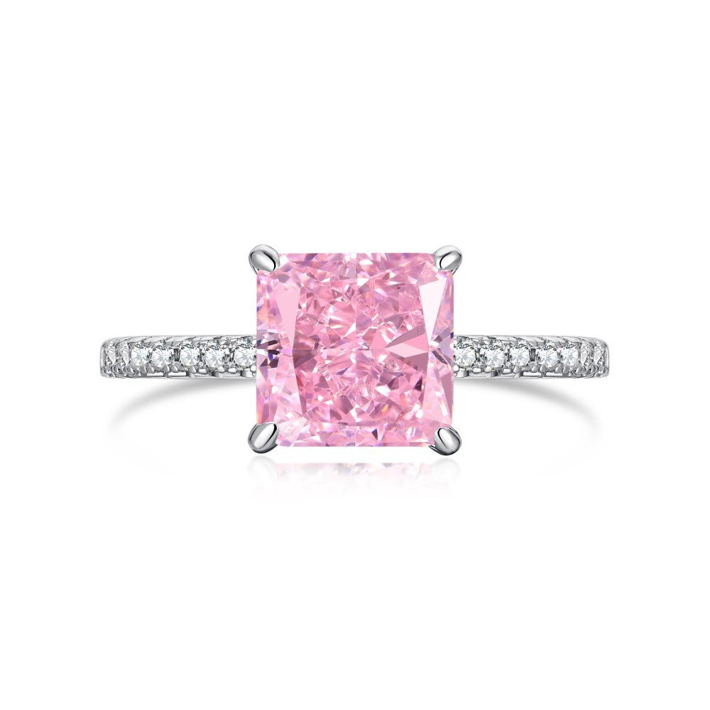 925 Silver Pink Heart Ring | Cube Sugar Design | High-Carbon Diamond | INS Wedding Jewelry for Women