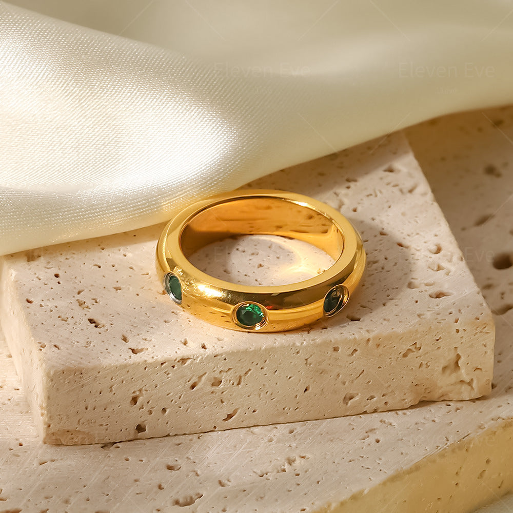 IG Popular Stainless Steel Fashion Ring for Women 18K | Gold Green Ring