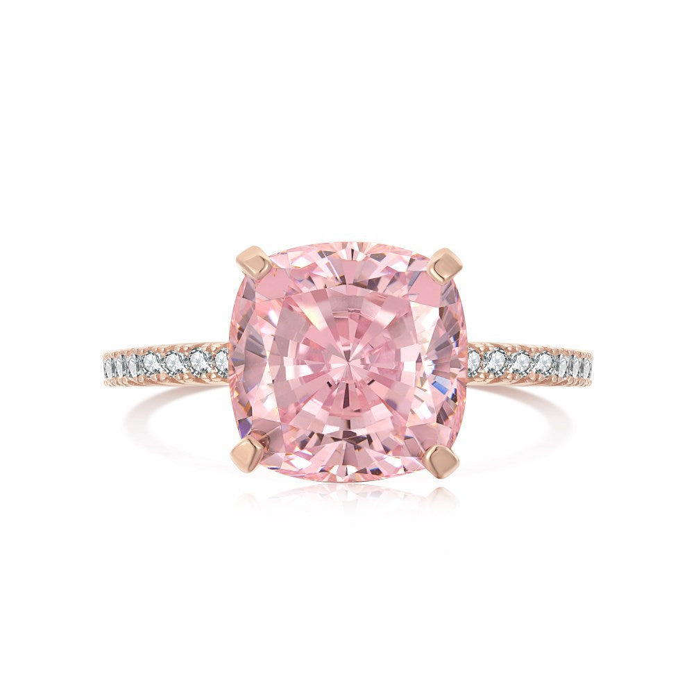 925 Silver Pink Heart Ring | Cube Sugar Design | High-Carbon Diamond | INS Wedding Jewelry for Women