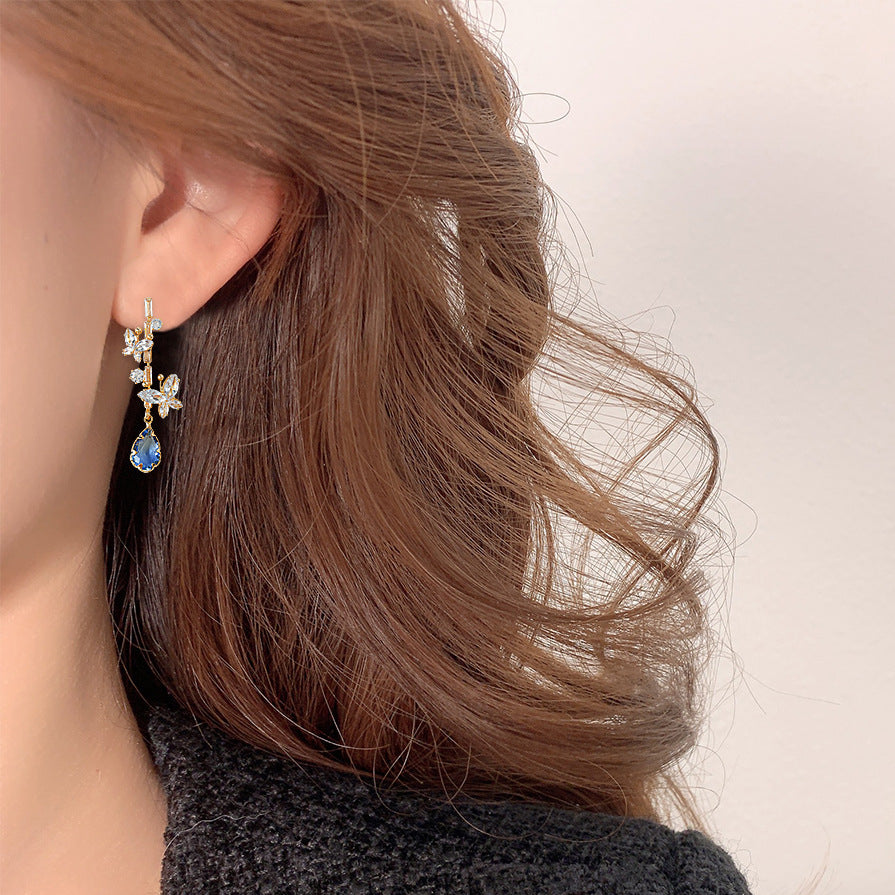 14K Gold Plated Butterfly Earrings | Zirconia Crystals | Silver Pin | Shiny & Elegant