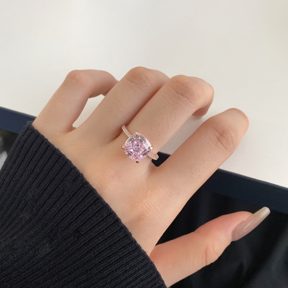 925 Silver Pink Heart Ring | Cube Sugar Design | High-Carbon Diamond | INS Wedding Jewelry for Women