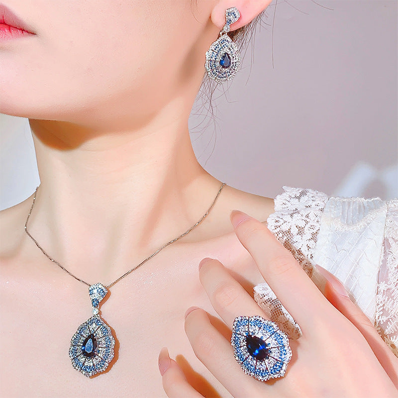 Vintage Baroque Jewelry Set | Sapphire Necklace, Earrings & Ring | European & American Style