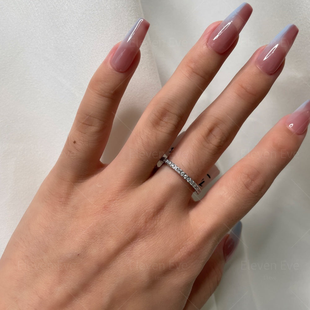 Micro-Pavé S925 Sterling Silver Eternity Ring | Full Zirconia Micro-Pavé | Stackable & Fade-Resistant | INS Style
