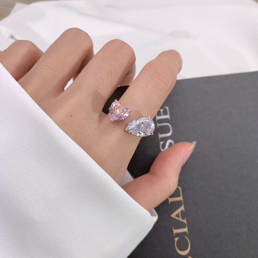 925 Silver Pink Heart Ring | Cube Sugar Design | High-Carbon Diamond | INS Wedding Jewelry for Women