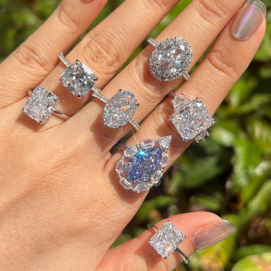 High-Carbon Square-Cut Diamond Ring | S925 Sterling Silver Wedding Ring | Pigeon Egg Style | Light Luxury Super Sparkle Statement Ring