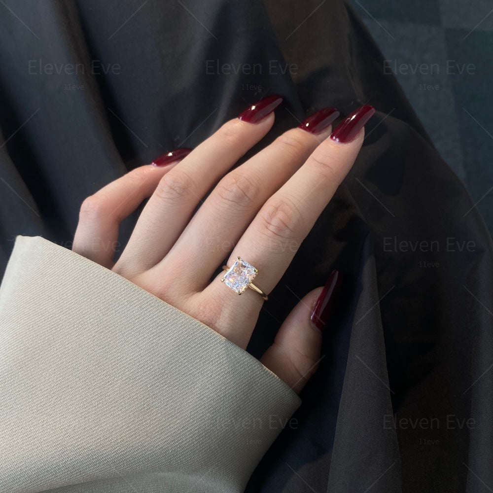 High-Carbon Square-Cut Diamond Ring | S925 Sterling Silver Wedding Ring | Pigeon Egg Style | Light Luxury Super Sparkle Statement Ring