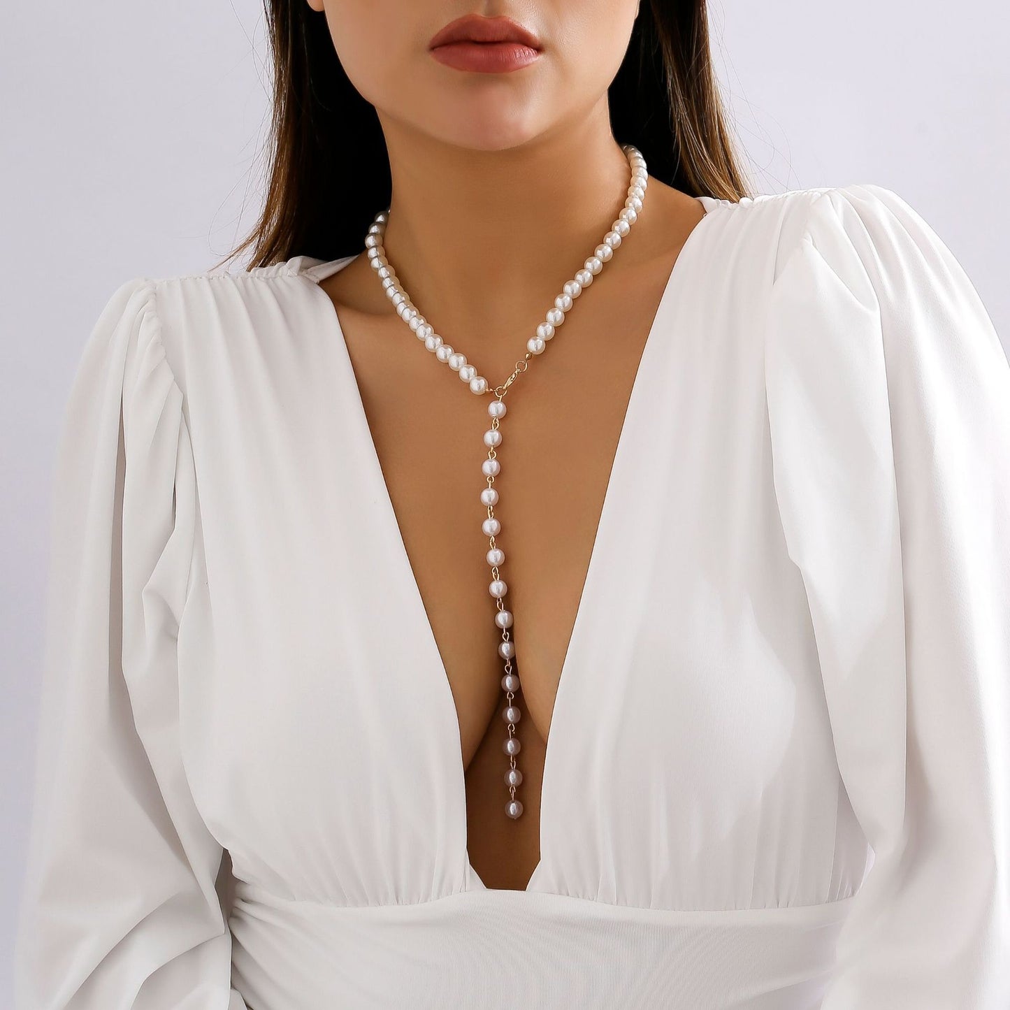Vintage Pearl Bead Tassel Necklace | Long, Simple & Elegant Niche Design