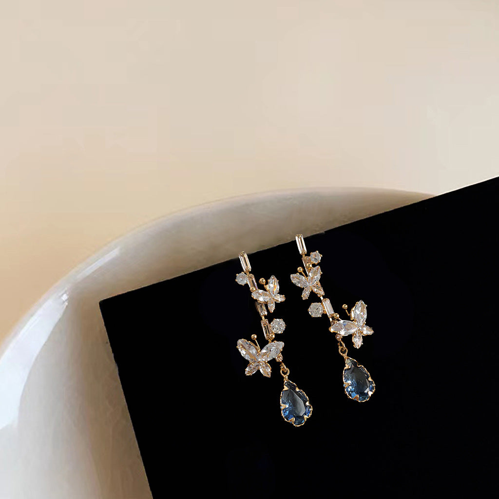 14K Gold Plated Butterfly Earrings | Zirconia Crystals | Silver Pin | Shiny & Elegant