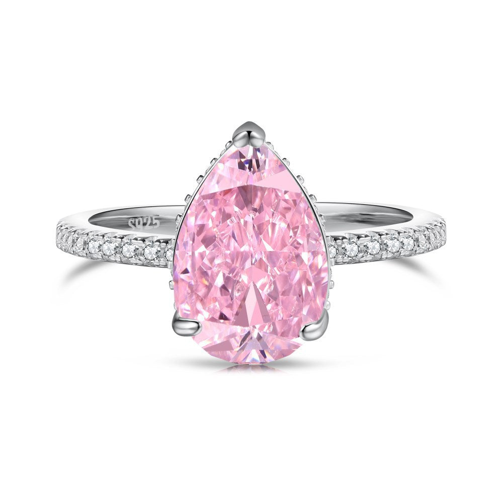 925 Silver Pink Heart Ring | Cube Sugar Design | High-Carbon Diamond | INS Wedding Jewelry for Women