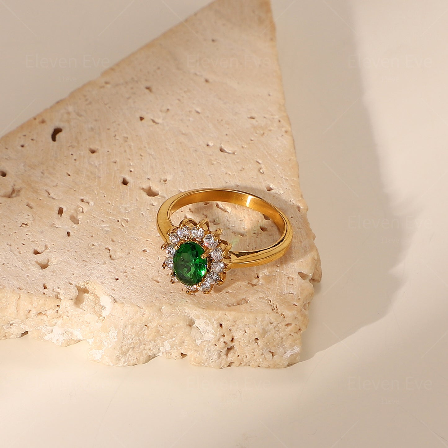 IG Popular Stainless Steel Fashion Ring for Women 18K | Gold Green Ring