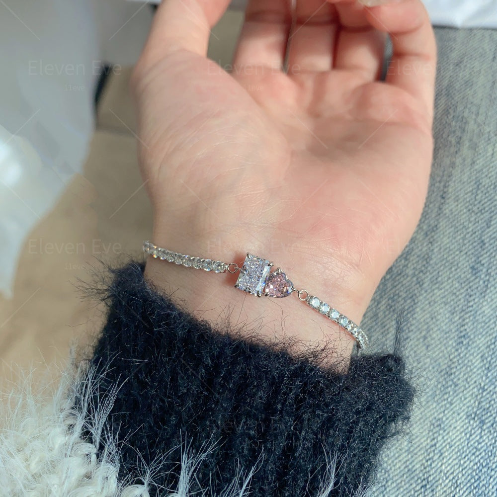 S925 Sterling Silver Love Tennis Bracelet | Full Zirconia Diamond Look | Super Flash, Elegant & Luxurious Design for Women