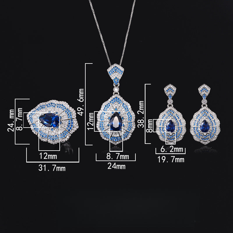 Vintage Baroque Jewelry Set | Sapphire Necklace, Earrings & Ring | European & American Style
