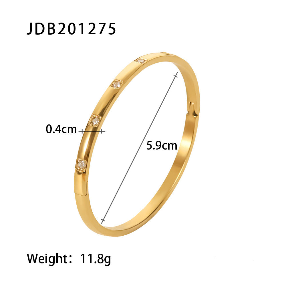Retro Gold Bracelet | Stainless Steel Open Design for Women ｜ Zirconia Detail | No Color Fade