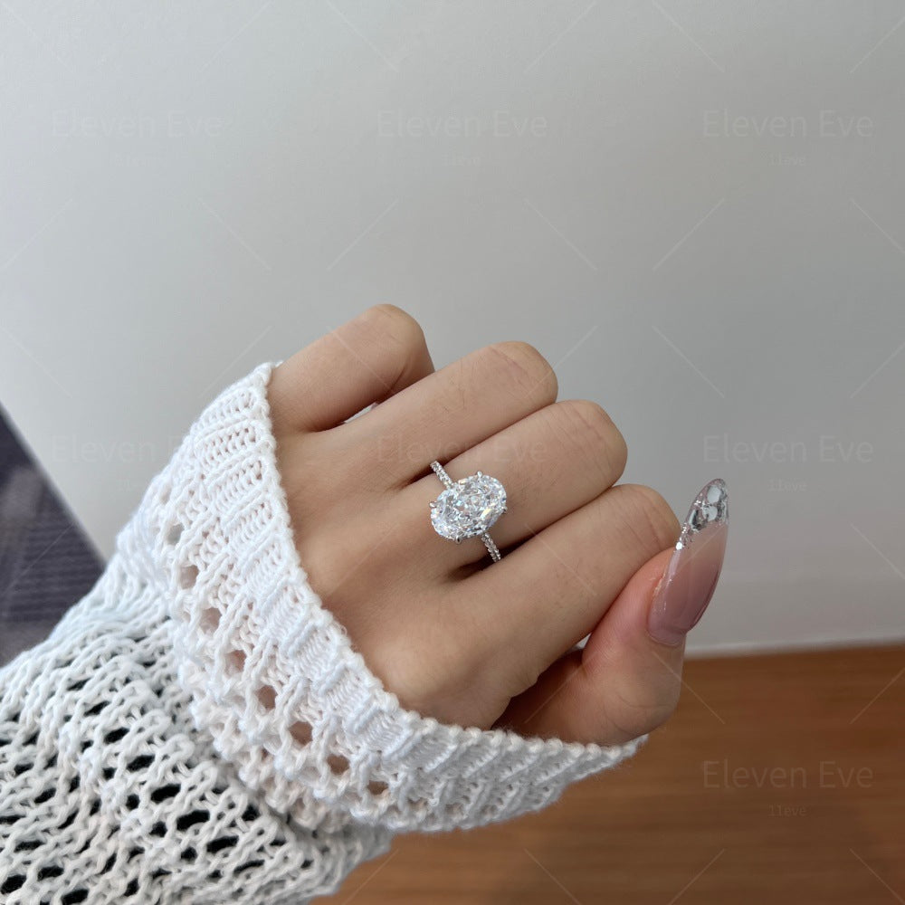 High-Carbon Square-Cut Diamond Ring | S925 Sterling Silver Wedding Ring | Pigeon Egg Style | Light Luxury Super Sparkle Statement Ring