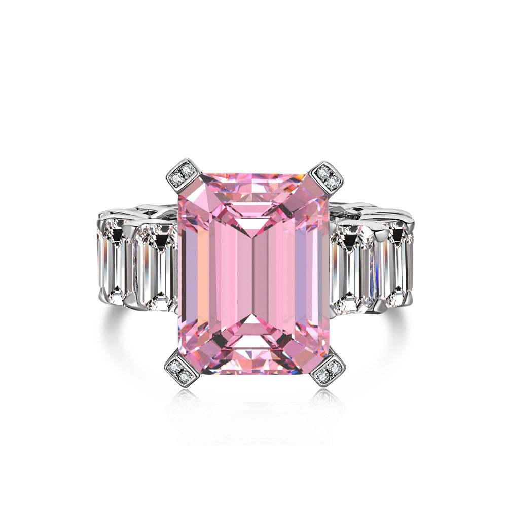 925 Silver Pink Heart Ring | Cube Sugar Design | High-Carbon Diamond | INS Wedding Jewelry for Women