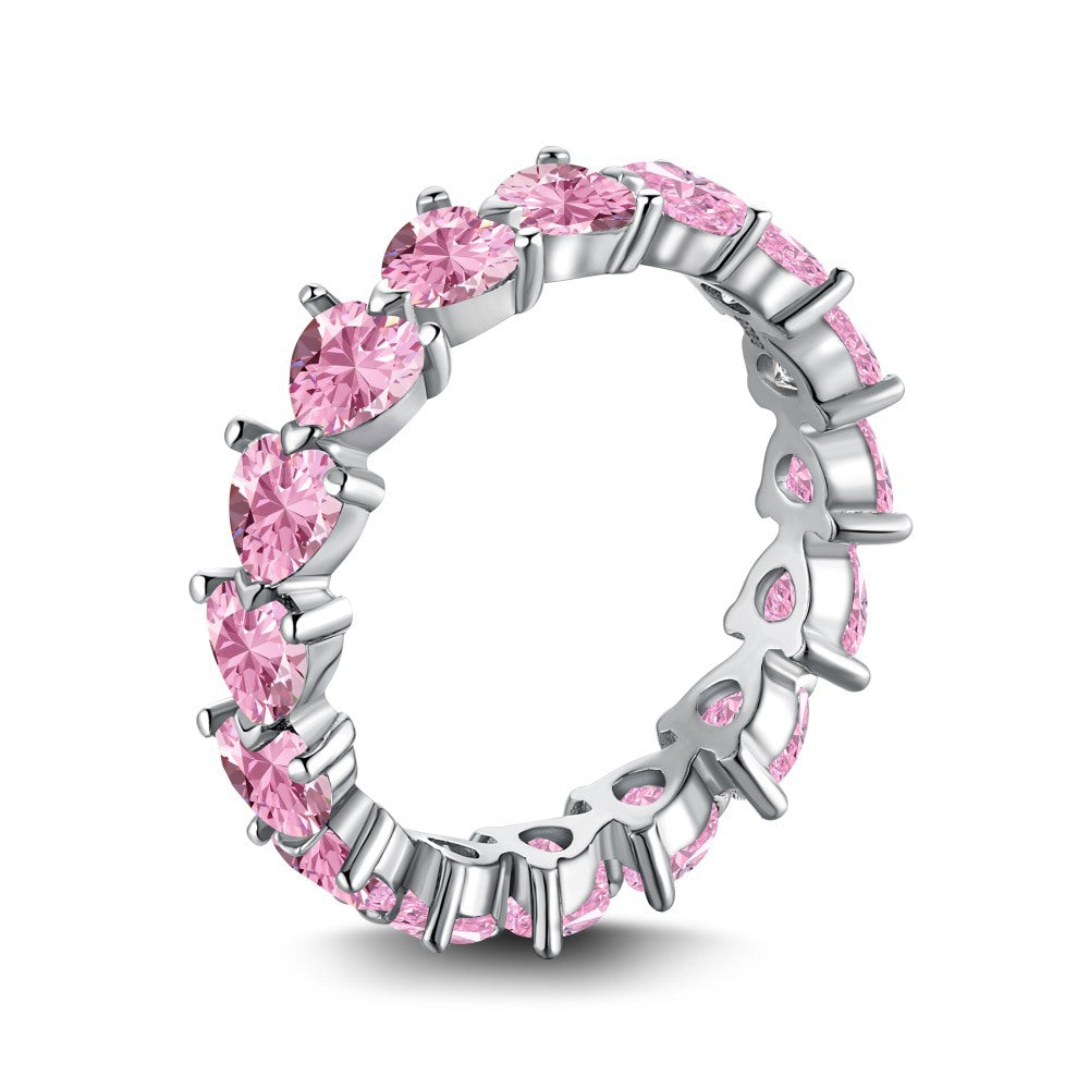 925 Silver Pink Heart Ring | Cube Sugar Design | High-Carbon Diamond | INS Wedding Jewelry for Women