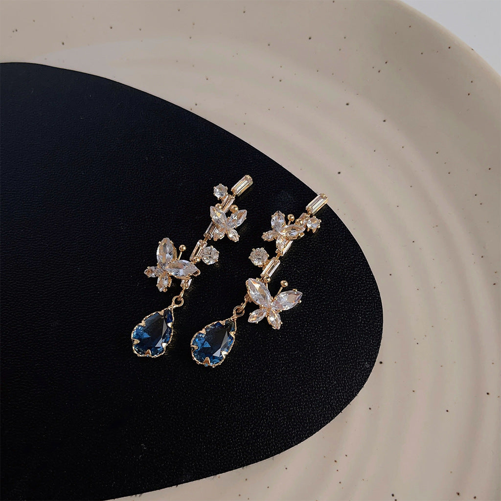 14K Gold Plated Butterfly Earrings | Zirconia Crystals | Silver Pin | Shiny & Elegant