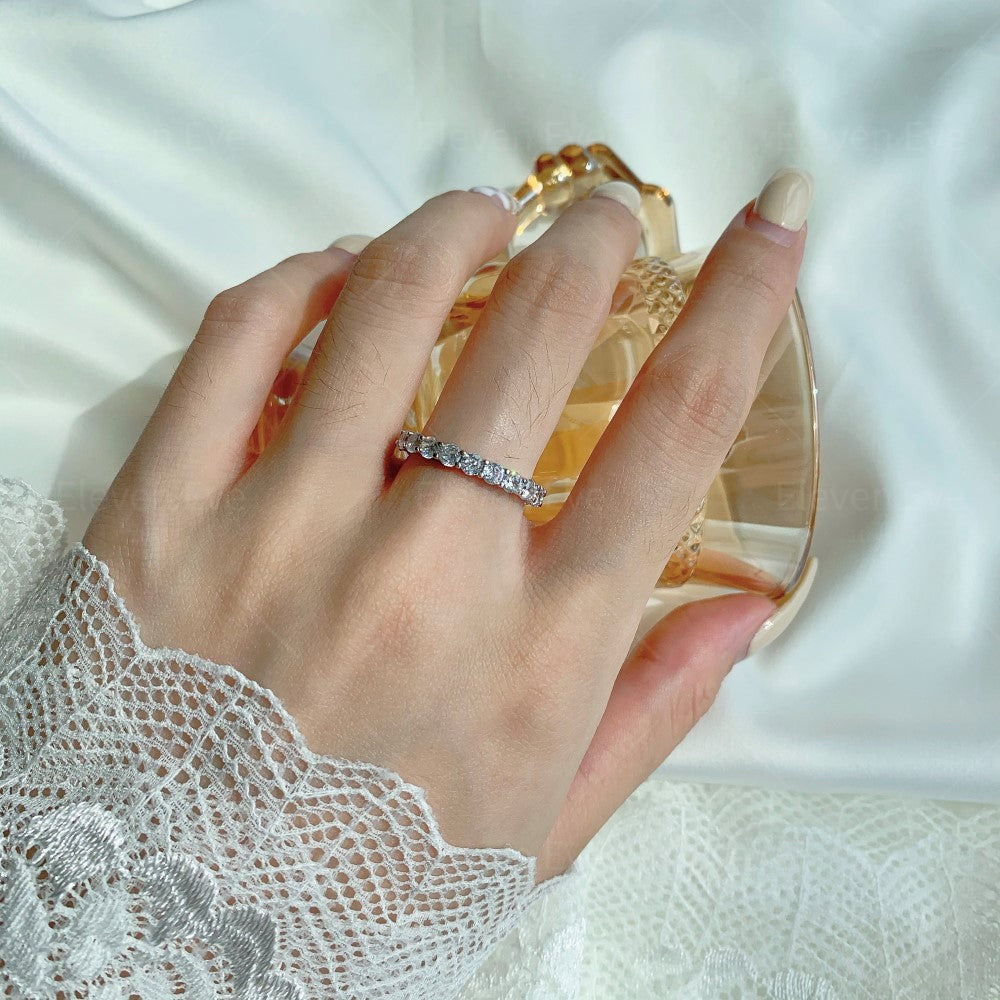 Micro-Pavé S925 Sterling Silver Eternity Ring | Full Zirconia Micro-Pavé | Stackable & Fade-Resistant | INS Style