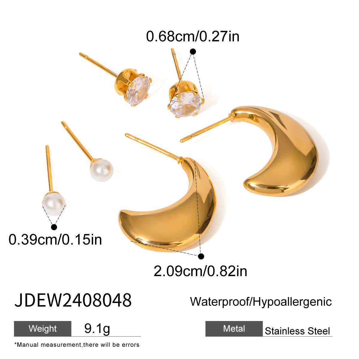 3-Pair Set | Stainless Steel Zirconia & Pearl Earrings | Niche Elegant Style for Women
