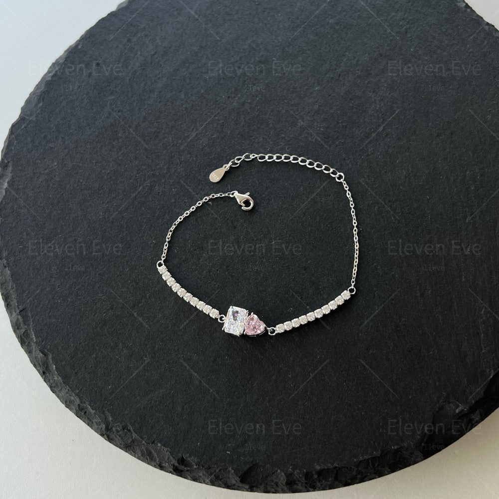 S925 Sterling Silver Love Tennis Bracelet | Full Zirconia Diamond Look | Super Flash, Elegant & Luxurious Design for Women