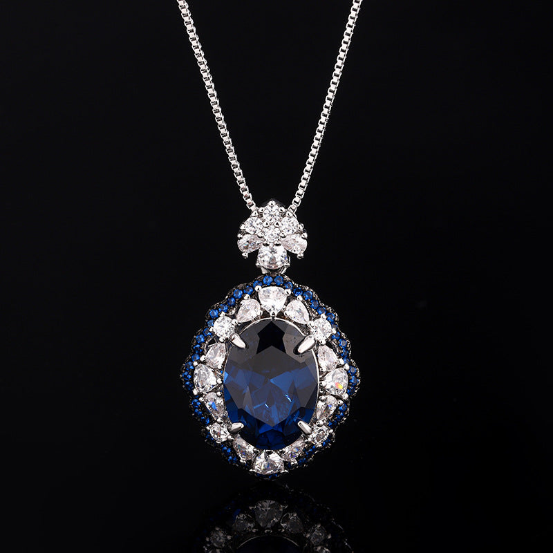 Two-Tone Black & Royal Blue Jewelry Set | Statement Ring & Pendant Earrings | Elegant Women's Style