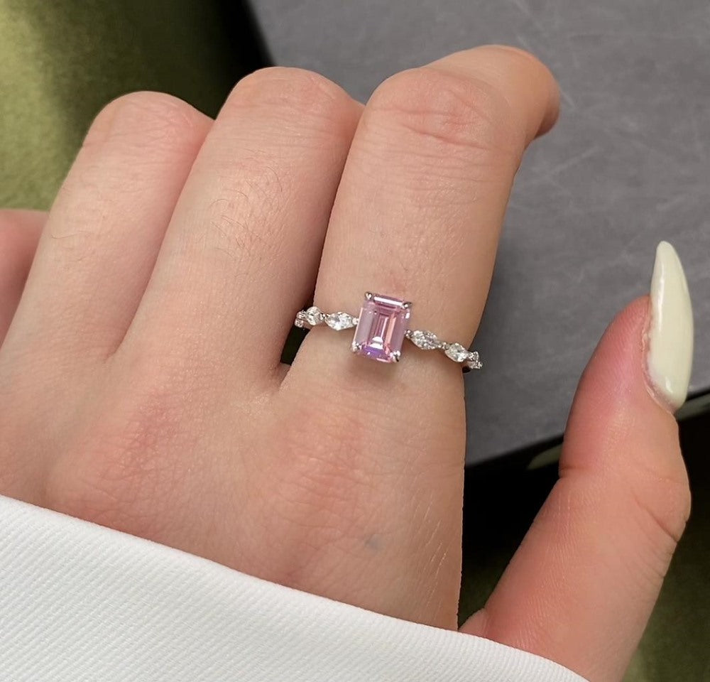 925 Silver Pink Heart Ring | Cube Sugar Design | High-Carbon Diamond | INS Wedding Jewelry for Women