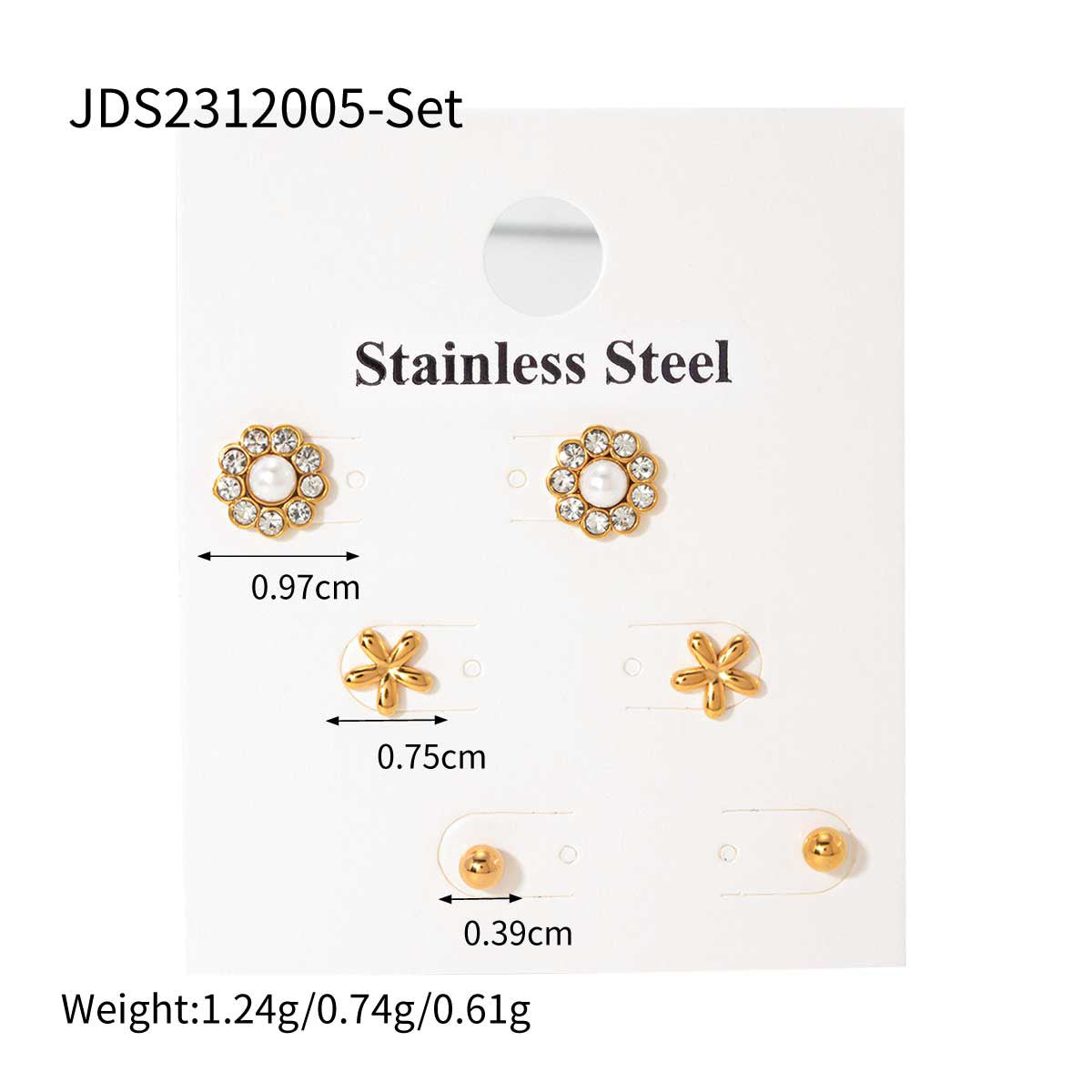 3-Pair Set | Stainless Steel Zirconia & Pearl Earrings | Niche Elegant Style for Women