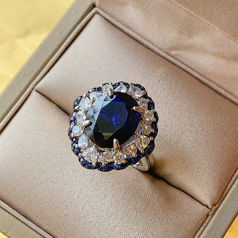 Two-Tone Black & Royal Blue Jewelry Set | Statement Ring & Pendant Earrings | Elegant Women's Style